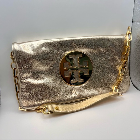 Tory Burch Gold Metallic Clutch Bag - Picture 2 of 12